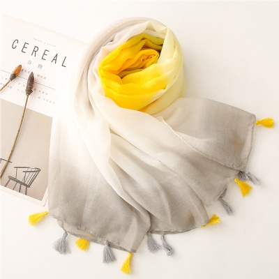 Ladies cotton linen bali yarn plain yellow gradient scarf