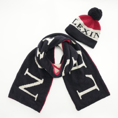 Jacquard Knit Wool Scarf & Beanie Set