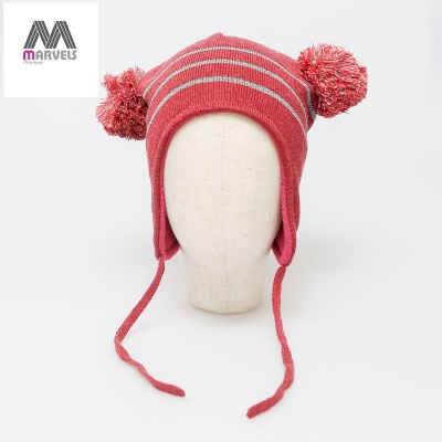 Striped reflective yarn ear beanie