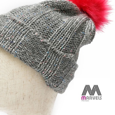 Sequin pompom beanie