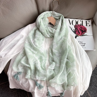 Forest style polyester printing tassel scarf