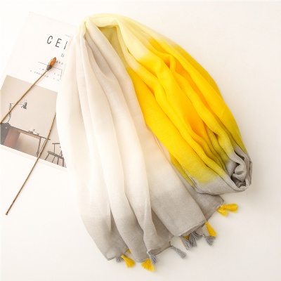 Ladies cotton linen bali yarn plain yellow gradient scarf