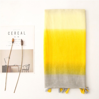 Ladies cotton linen bali yarn plain yellow gradient scarf