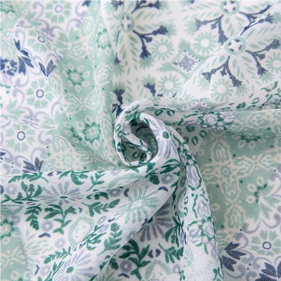 Elegant Blue Floral Border Pattern Printed Fringe Ladies Silk Scarf