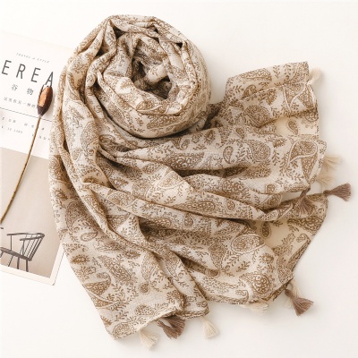 Old Cashew Flower Thickened Warm Shawl Handmade Fringed Silk Scarf
