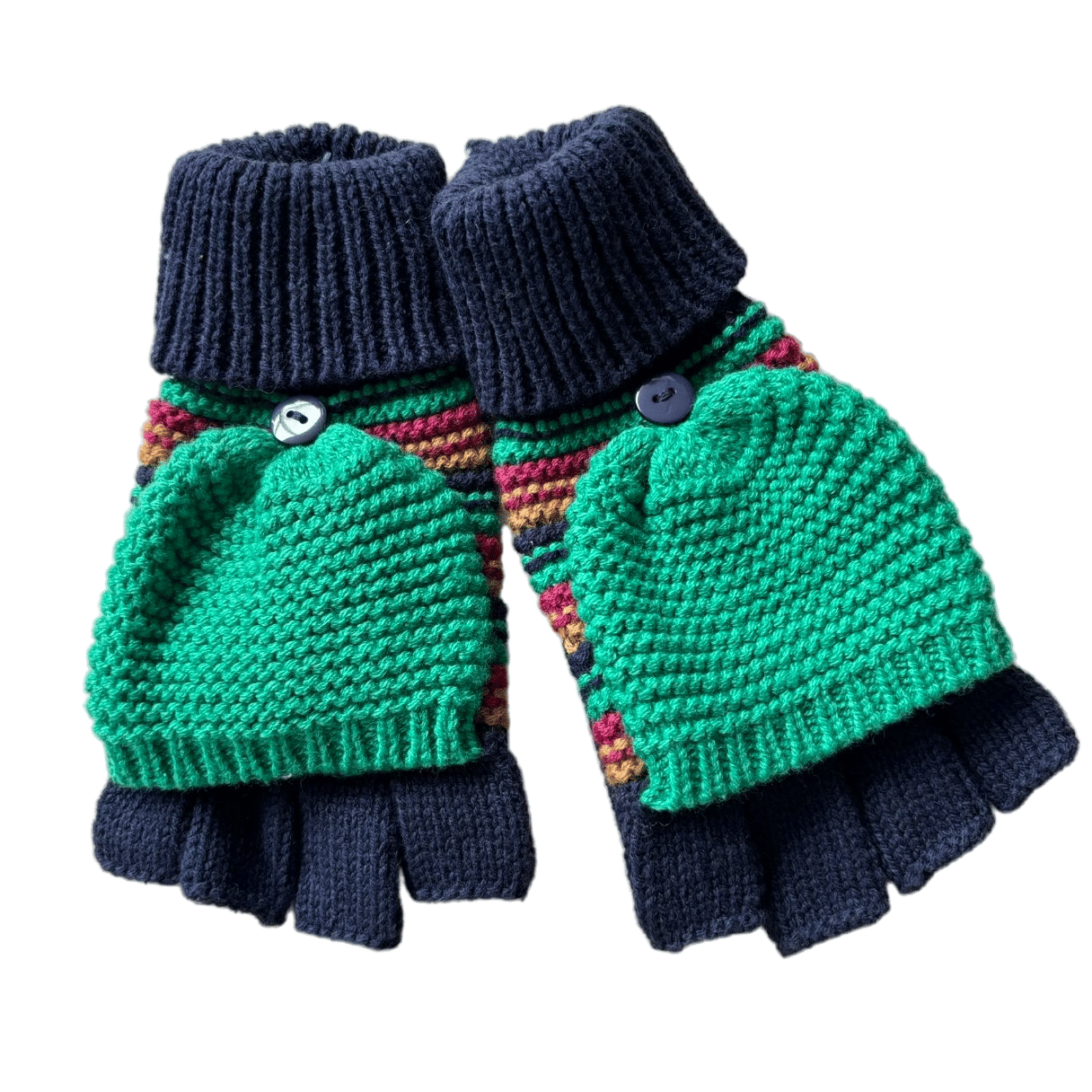 Convertible Striped Knit Gloves with Mitten Flap for Women Men Kids