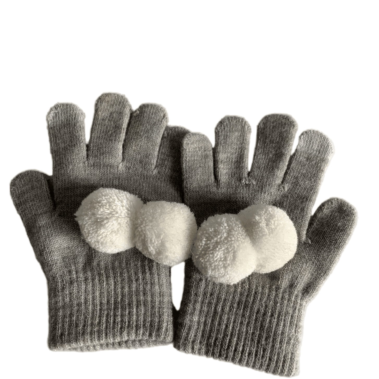 Soft Knit Gloves with Double Pom Poms Cute Winter Accessory