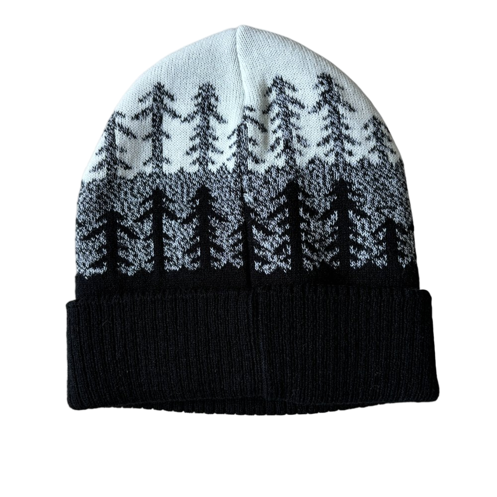 Woodland Pine Tree Pattern Knit Beanie Cuffed Hat for Outdoor Adventures