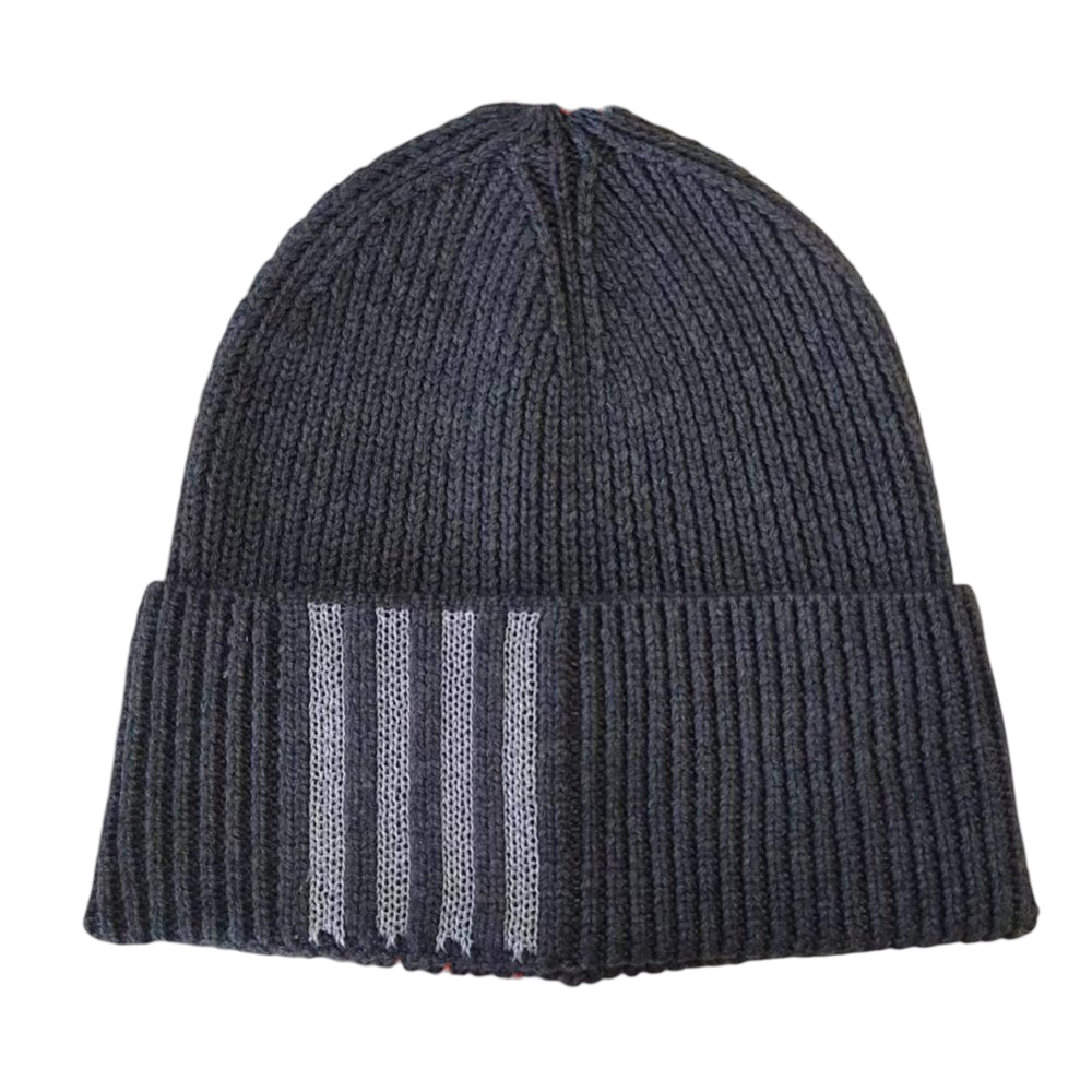 Dark Grey White Stripe Beanie Cuffed Warm Winter Hat for Unisex