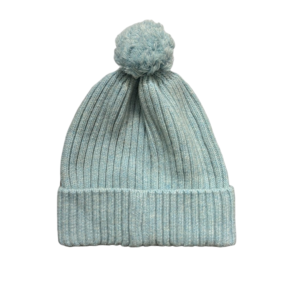 Warm Light Blue Pom Pom Beanie Winter Hat for Cold Weather