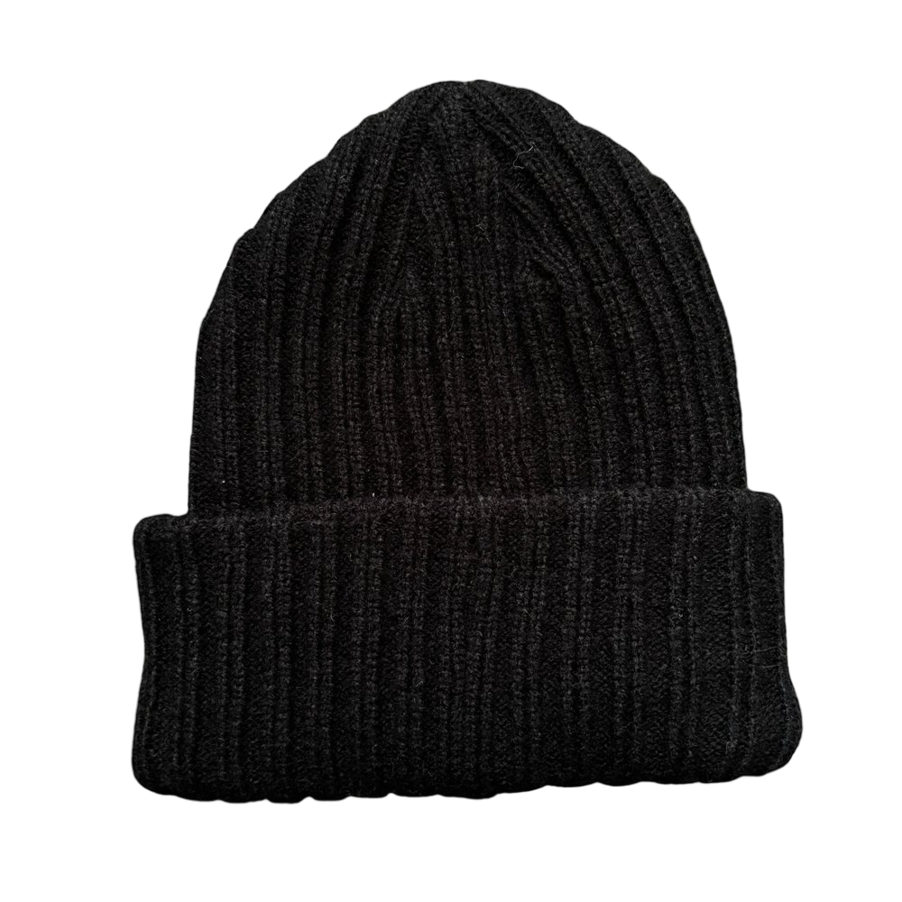 Black Ribbed Knit Beanie Unisex Cuffed Winter Hat