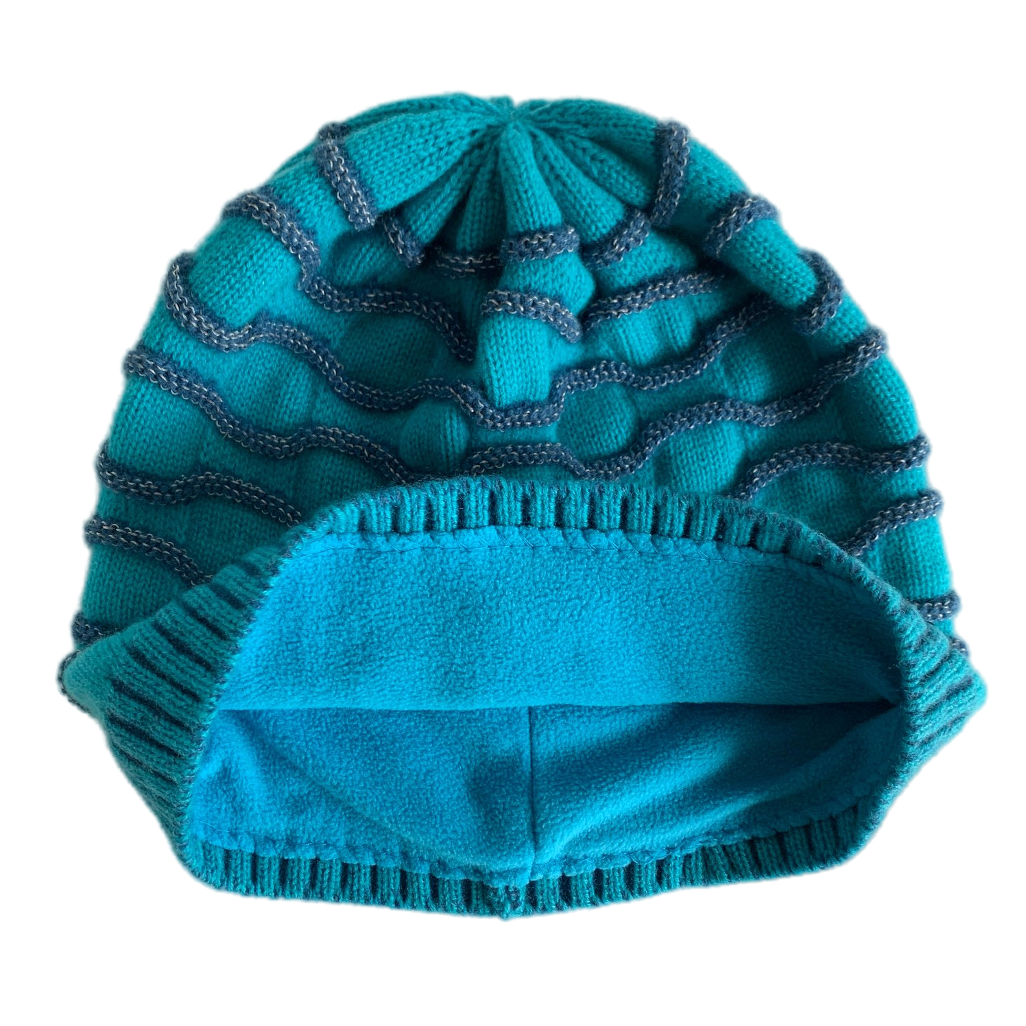 Wavy Textured Knit Beanie Hat No Cuff Winter Skull Cap