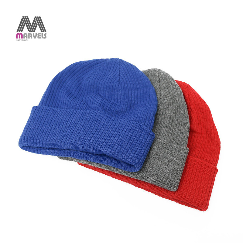 Customized Wholesale Solid Color Ribbed Knit Beanie