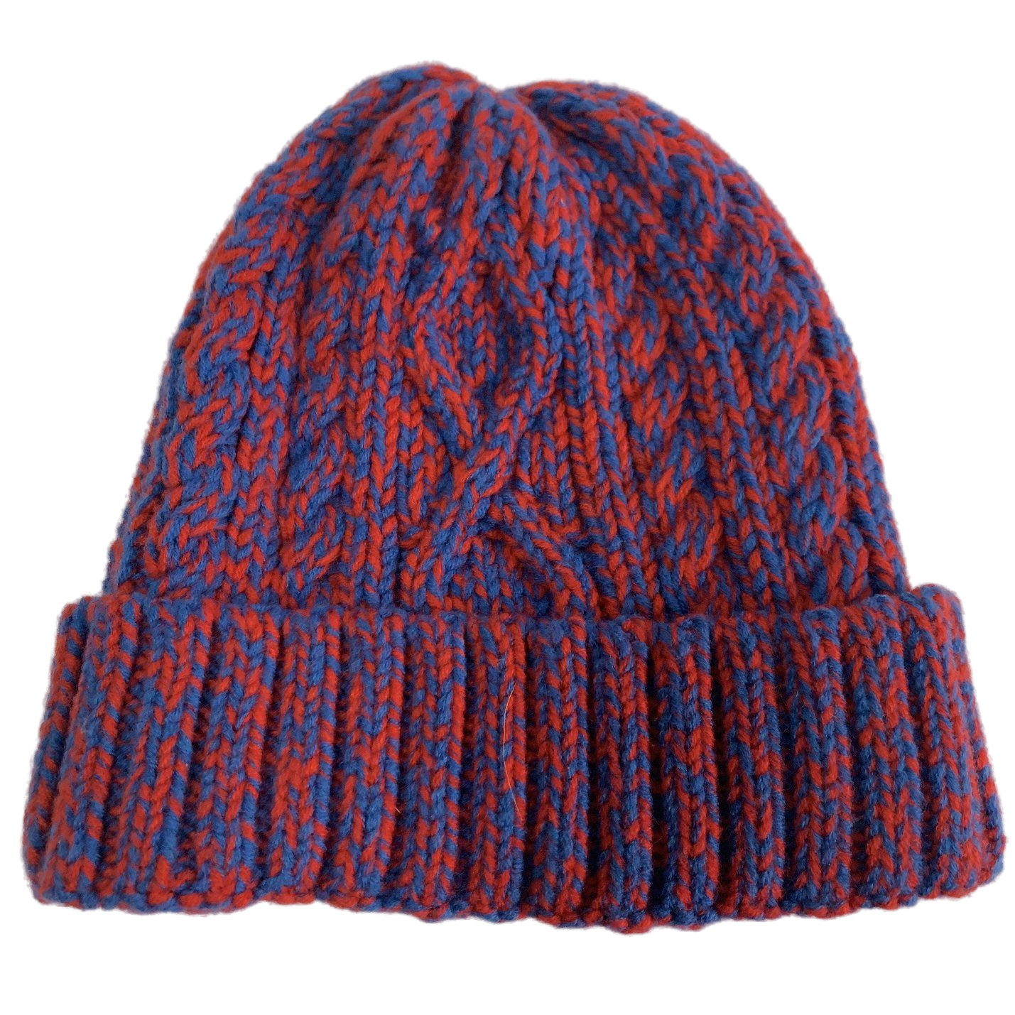 Unisex Red Blue Marled Cable Knit Beanie