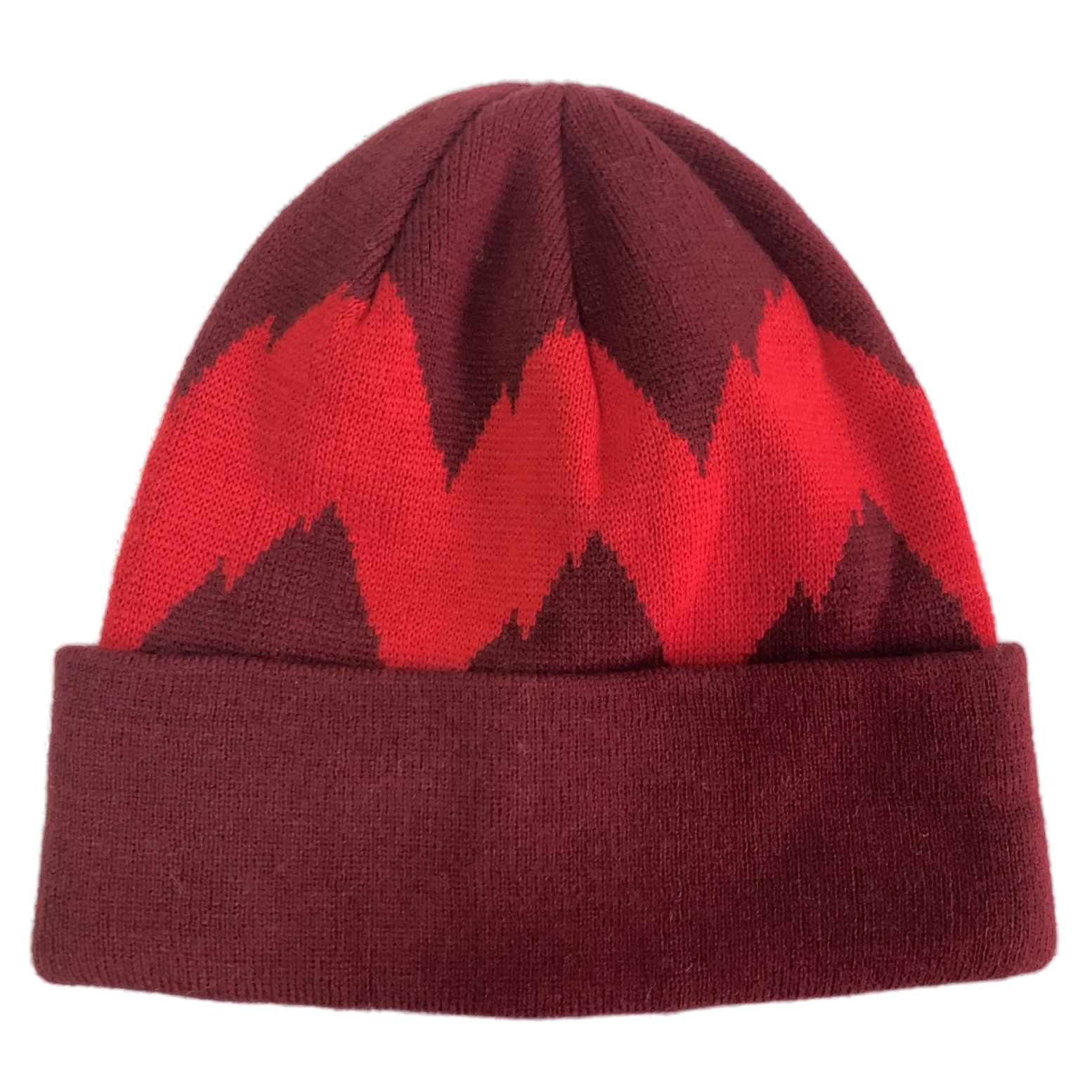 Burgundy Red Zigzag Pattern Cuffed Winter Hat