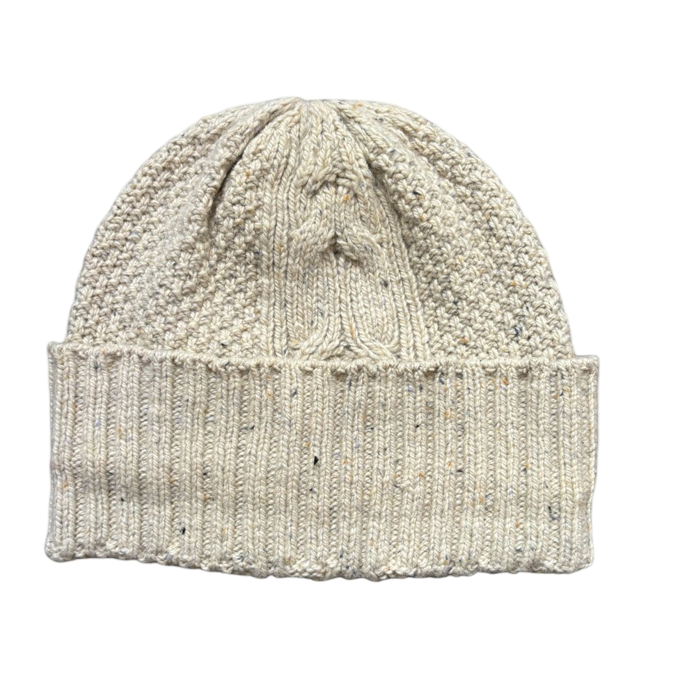 Unisex Oatmeal Speckled Cable Knit Beanie