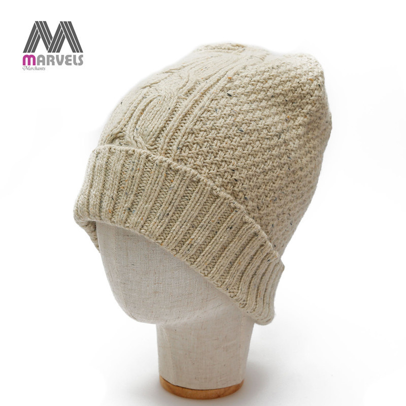 Unisex Oatmeal Speckled Cable Knit Beanie