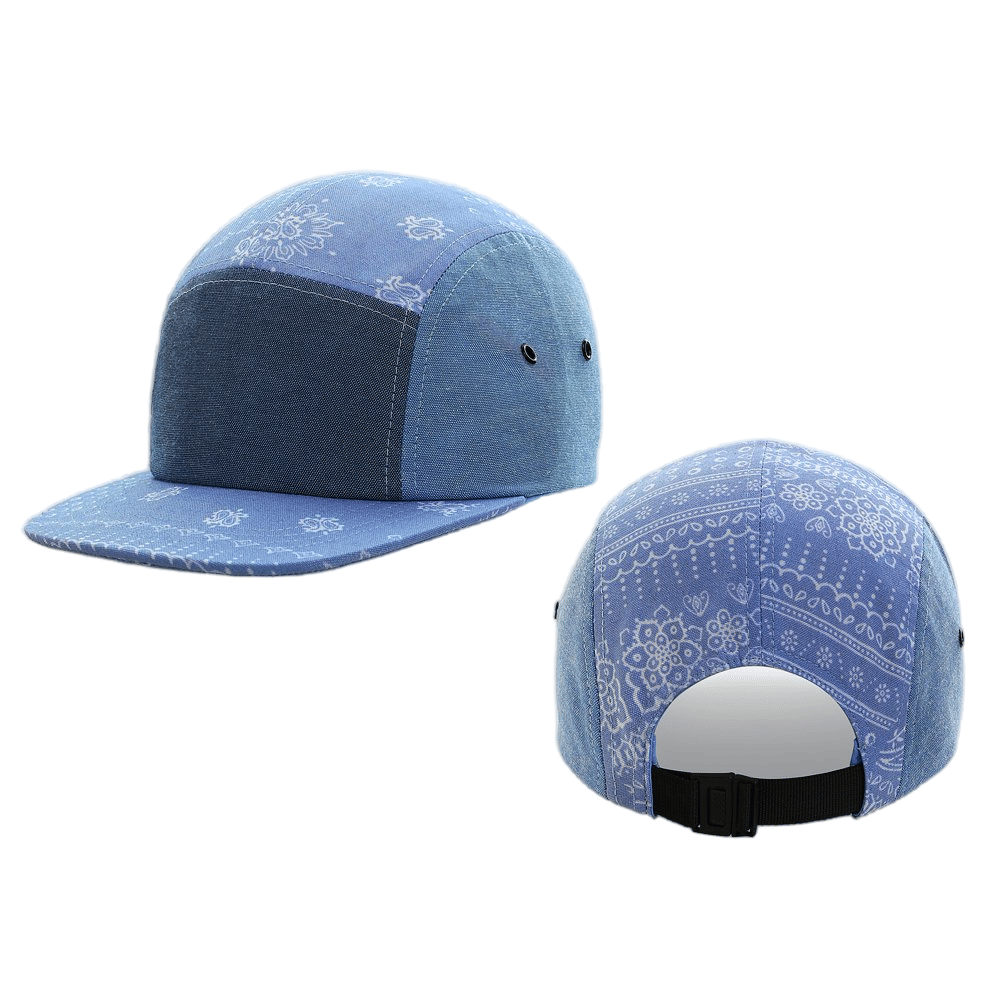 Paisley Bandana Print 5-Panel Cap Gray Adjustable Strapback Camp Hat
