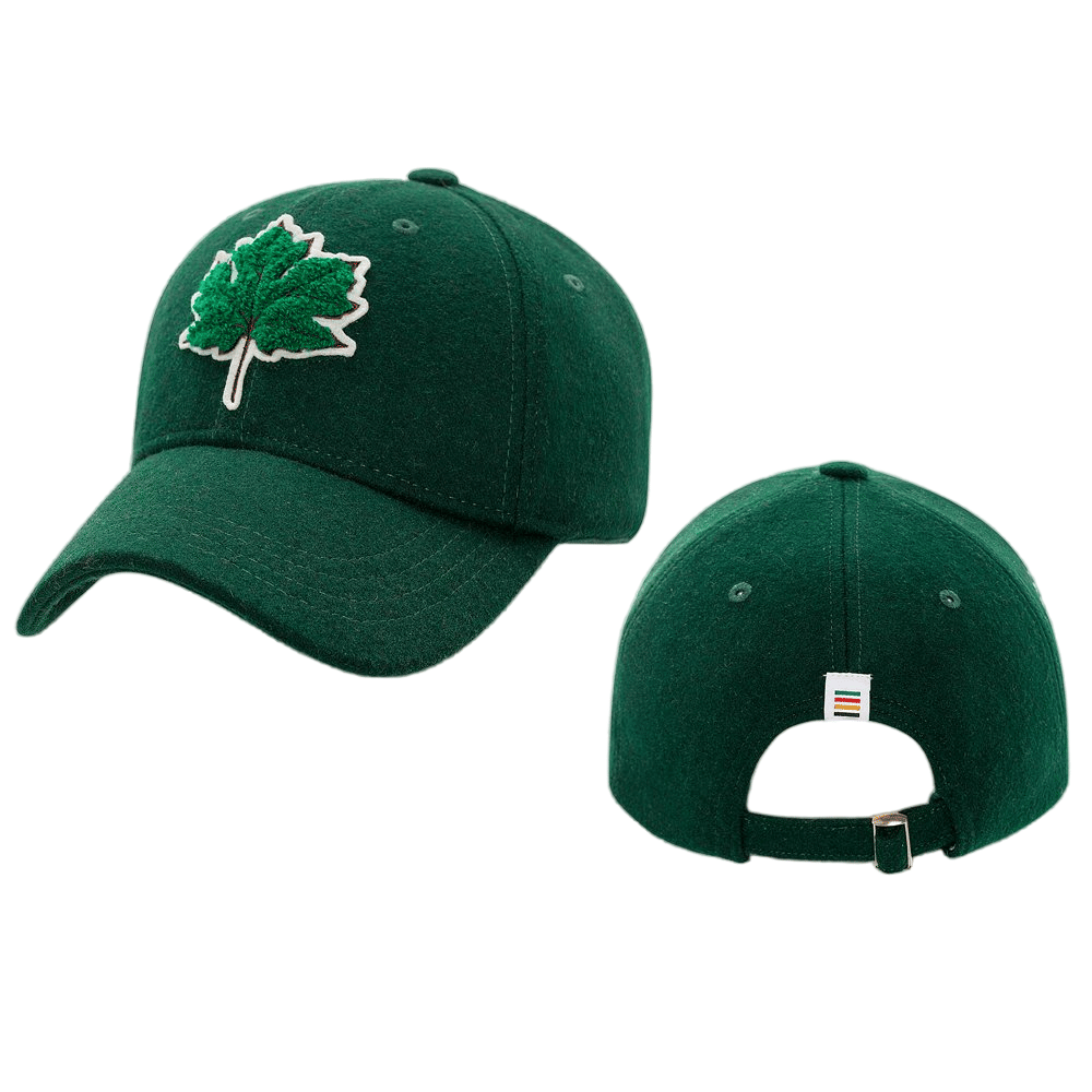 Forest Green Wool Baseball Cap with Maple Leaf Embroidery