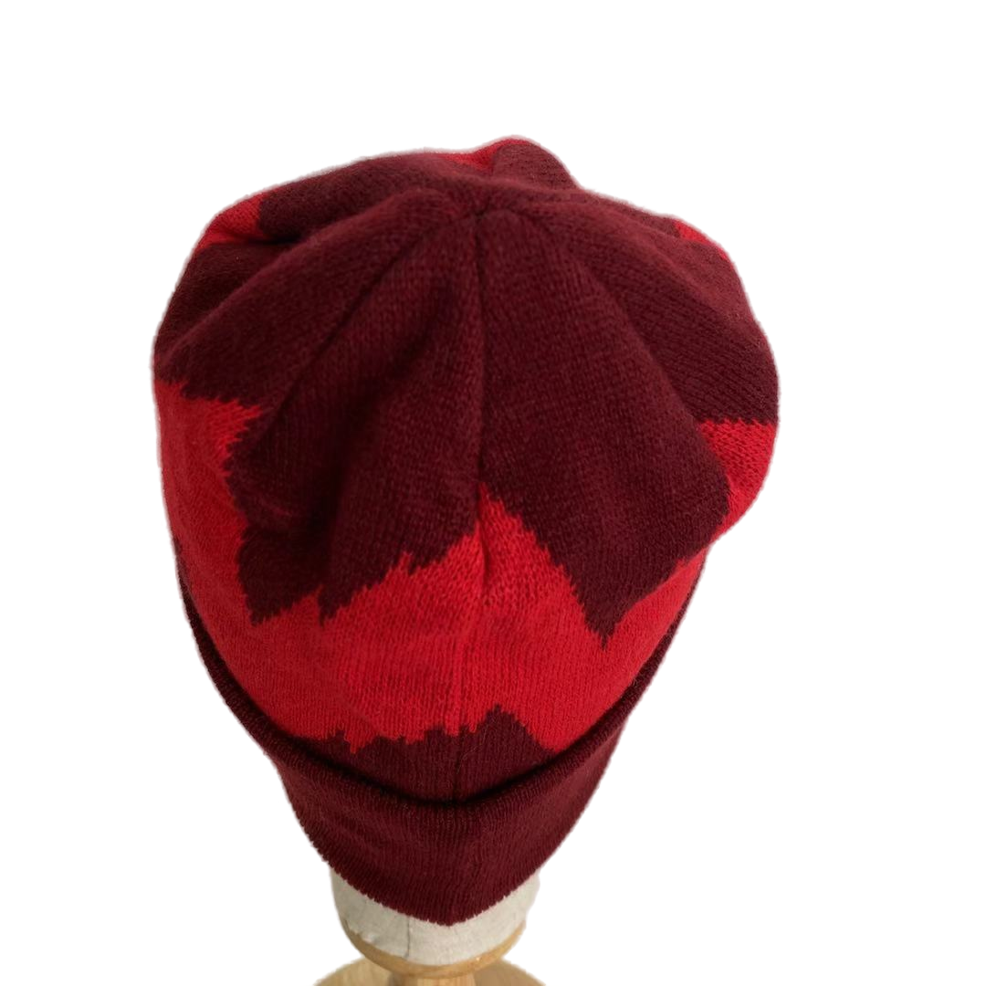 Burgundy Red Zigzag Pattern Cuffed Winter Hat