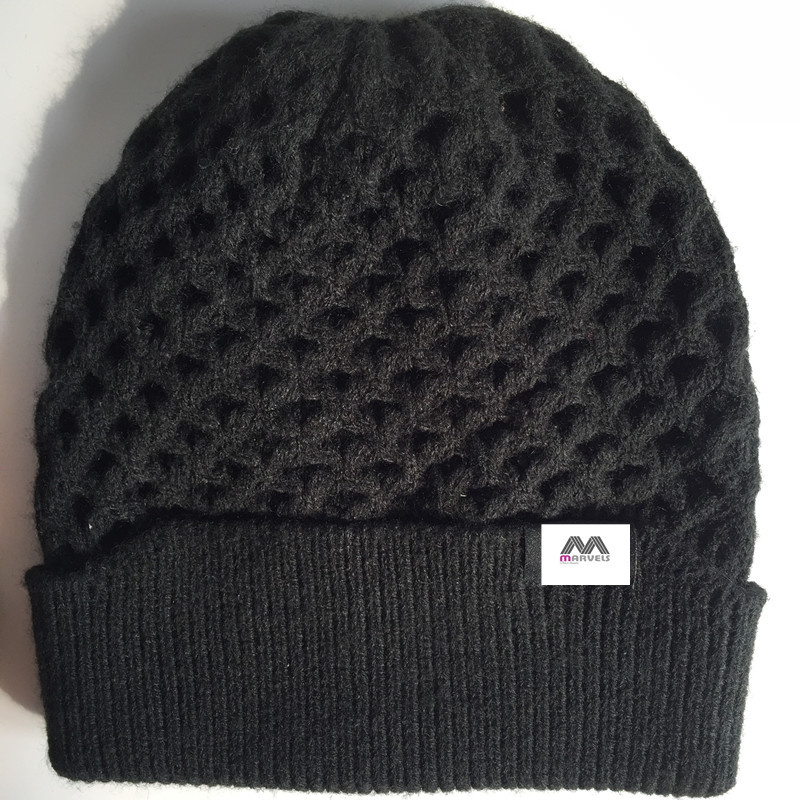 Unisex Brown Lattice Knit Cuffed Beanie