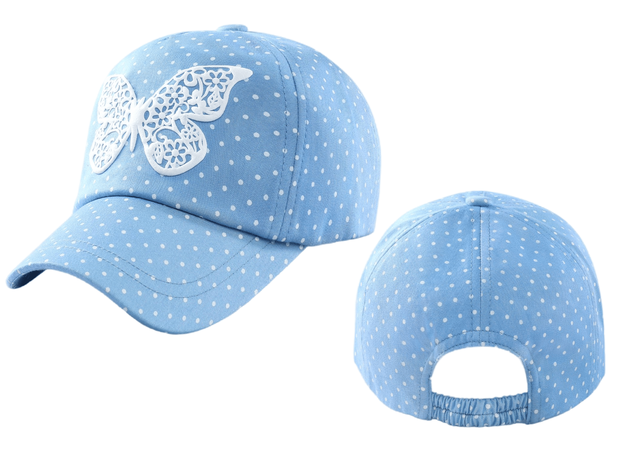 Light Blue Polka Dot Baseball Cap with 3D Lace Butterfly