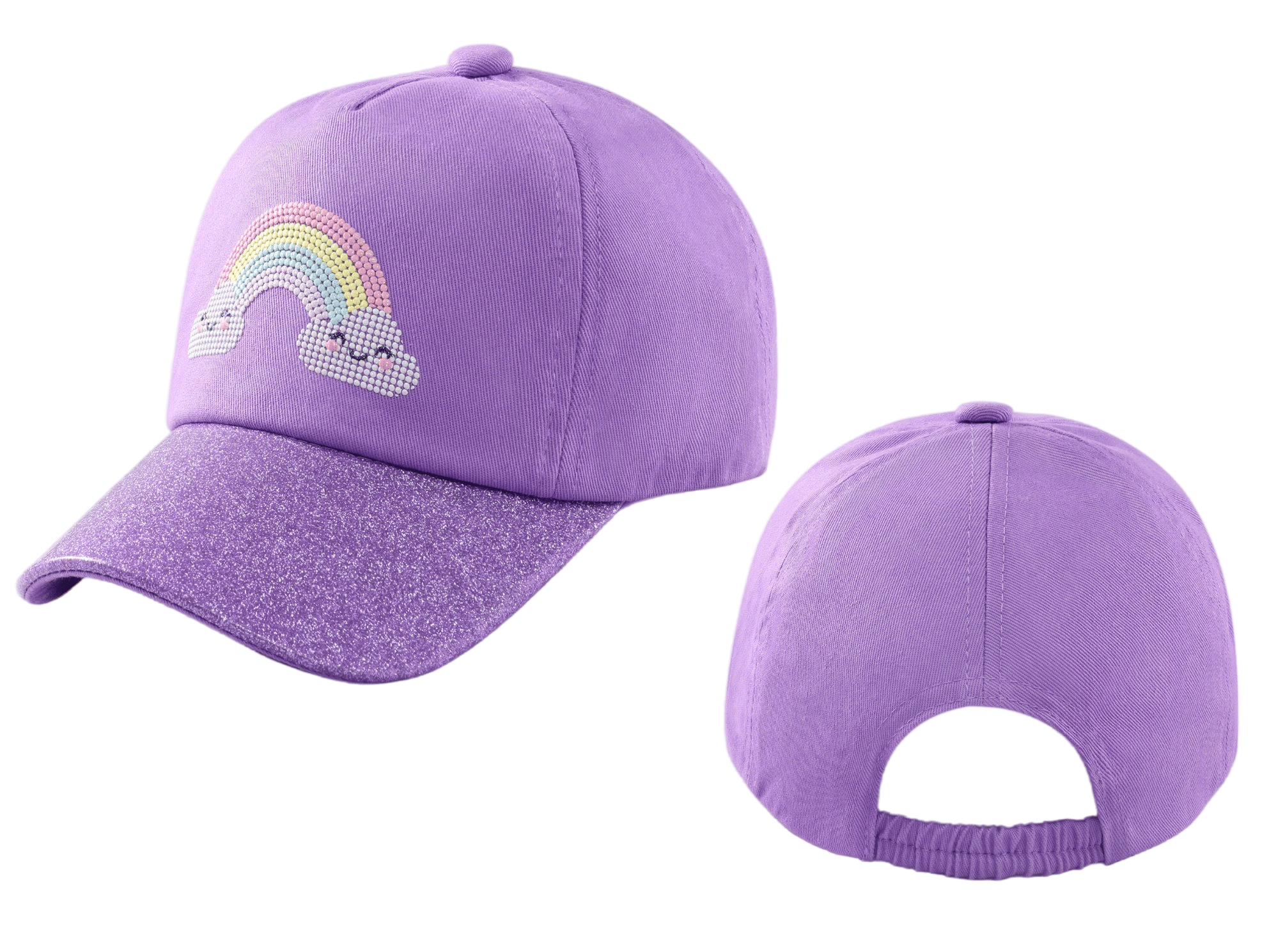 Purple Kids Baseball Cap with Rainbow & Glitter Brim
