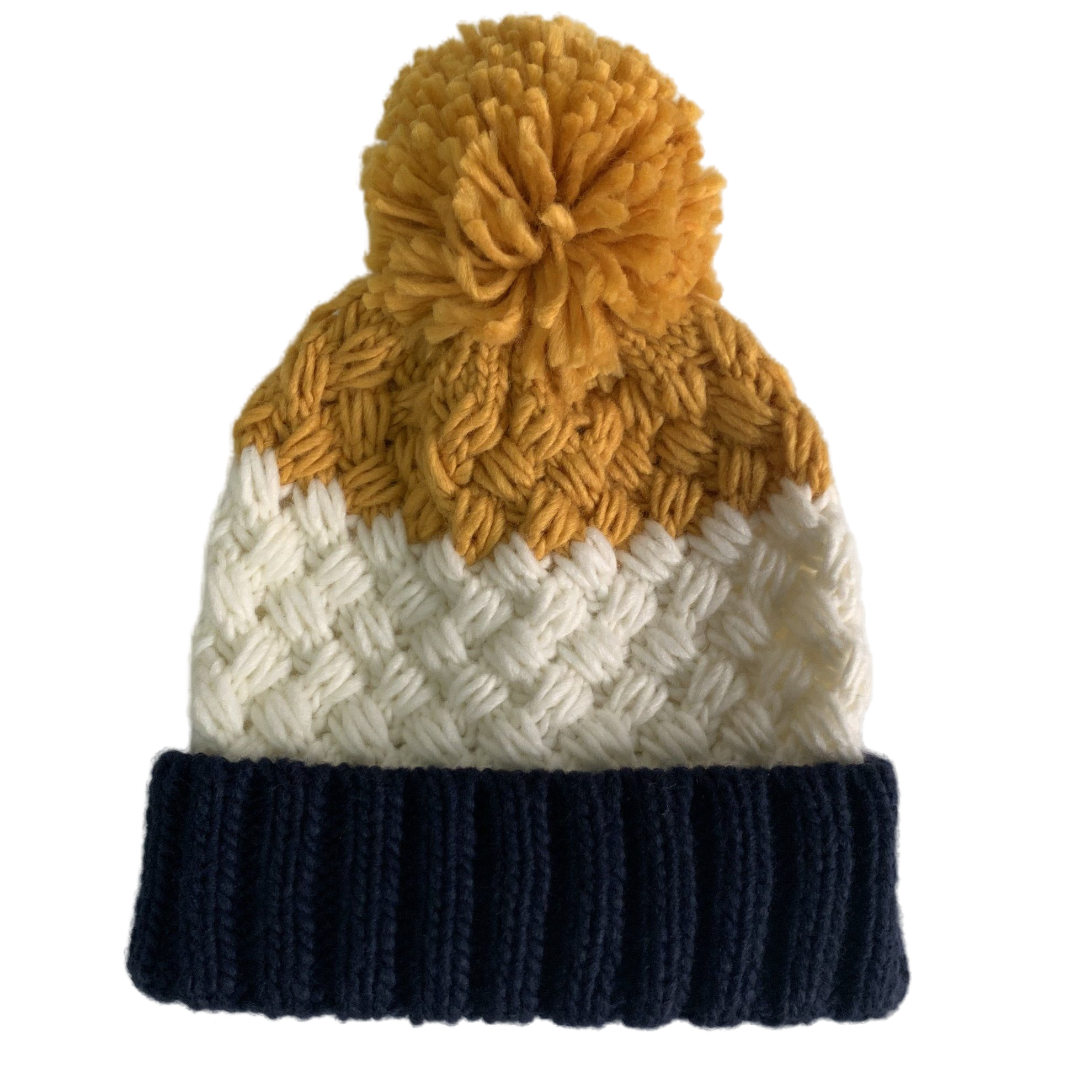 Women's Tri-Color Block Pom Pom Beanie