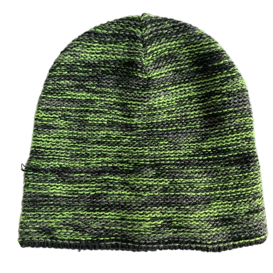 Green Charcoal Marled Knit Hat Sporty Casual Beanie for Cold Weather