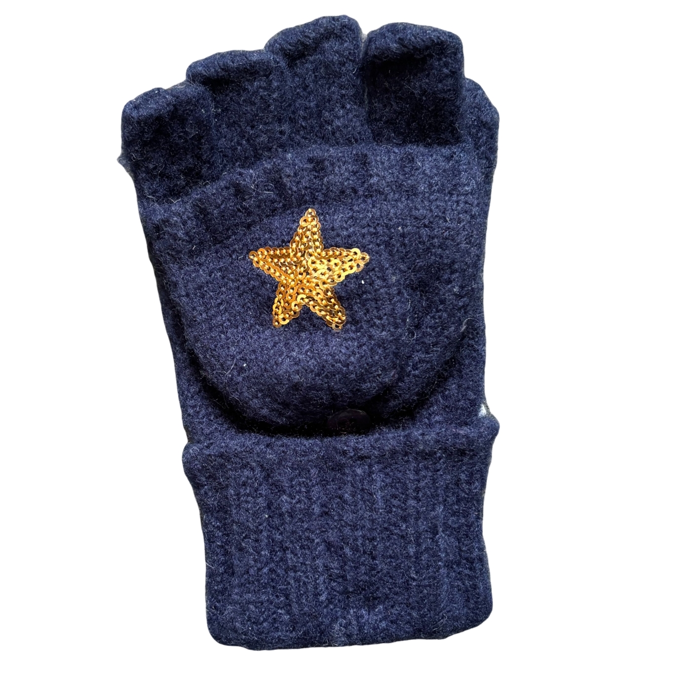 Flip Top Convertible Knit Gloves with Sequin Star