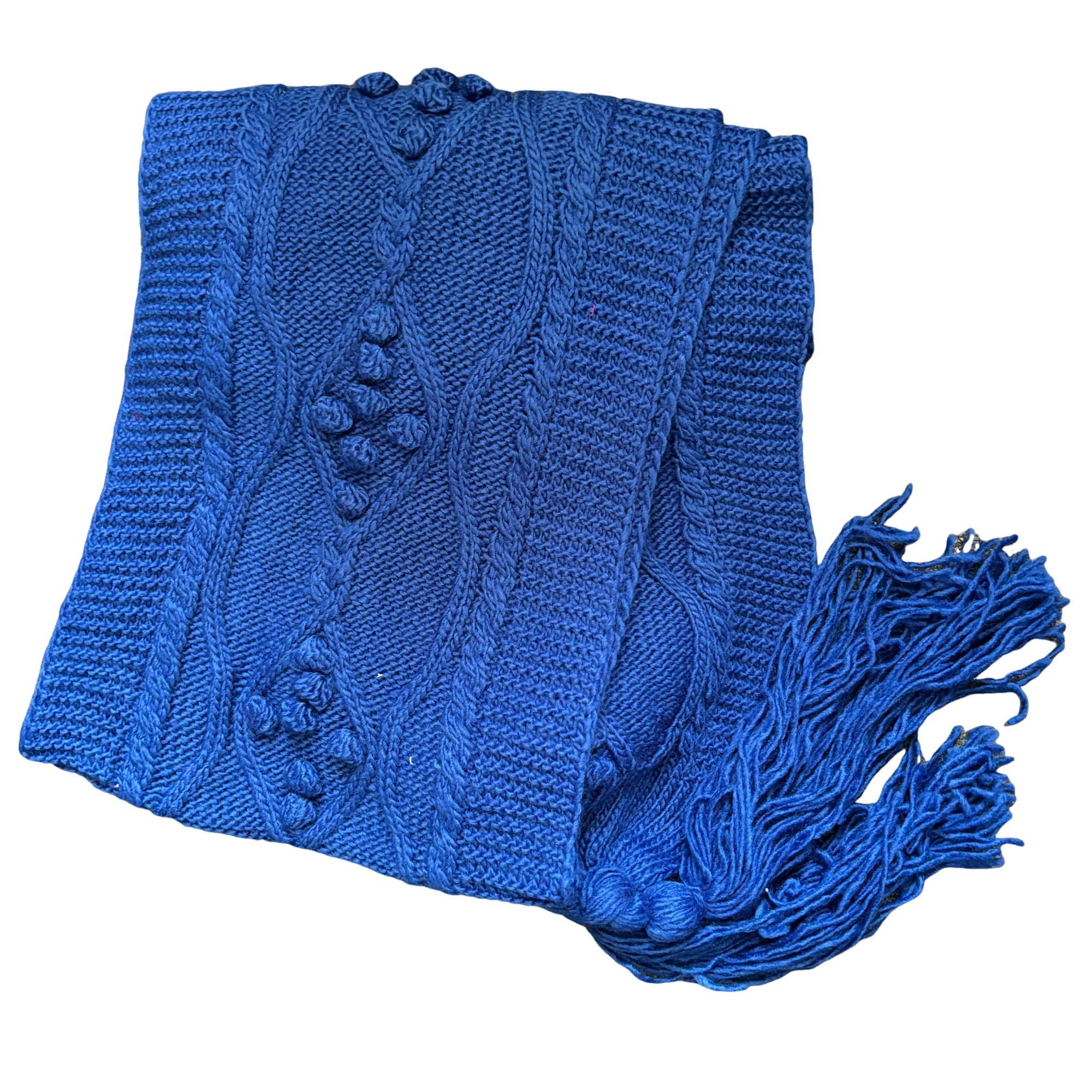 Women’s Blue Cable Knit Scarf with Tassels