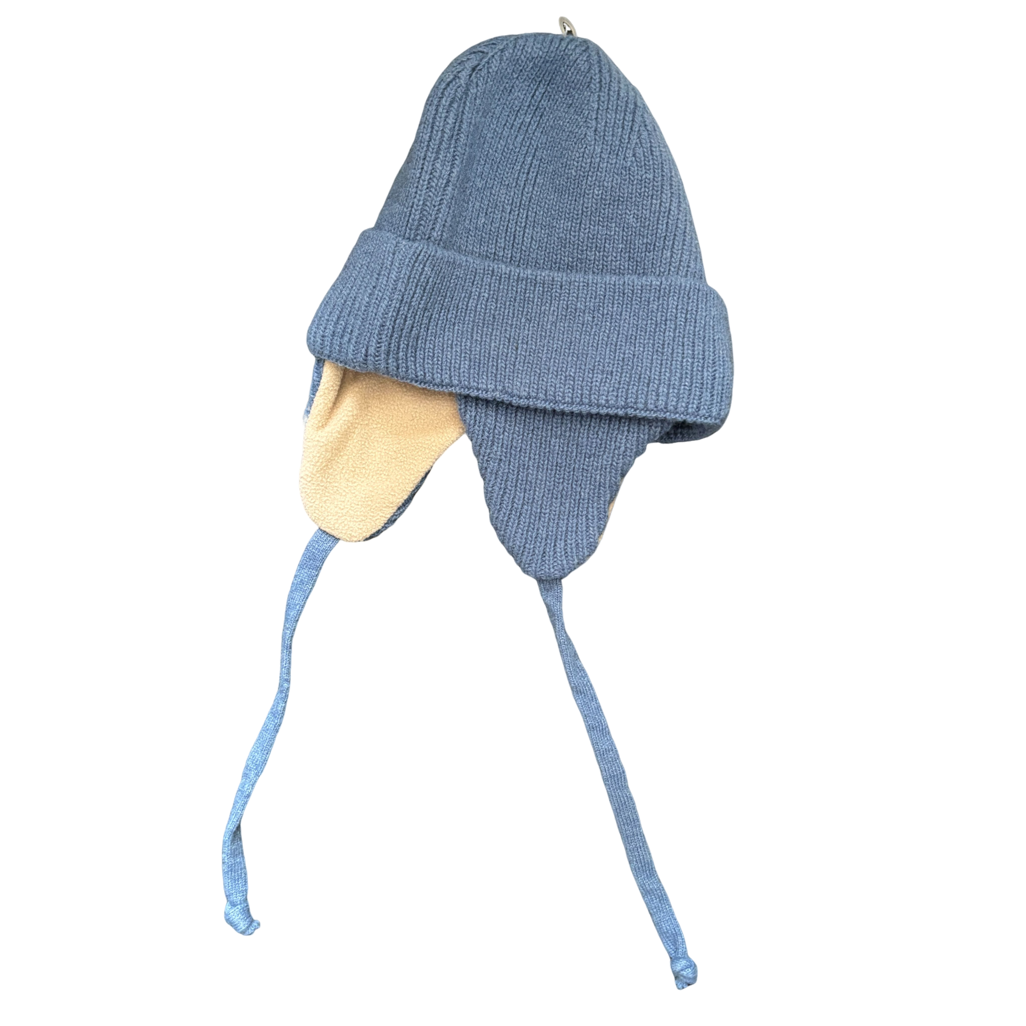 Kids Light Blue Ribbed Knit Earflap Beanie Fleece Lined Winter Hat