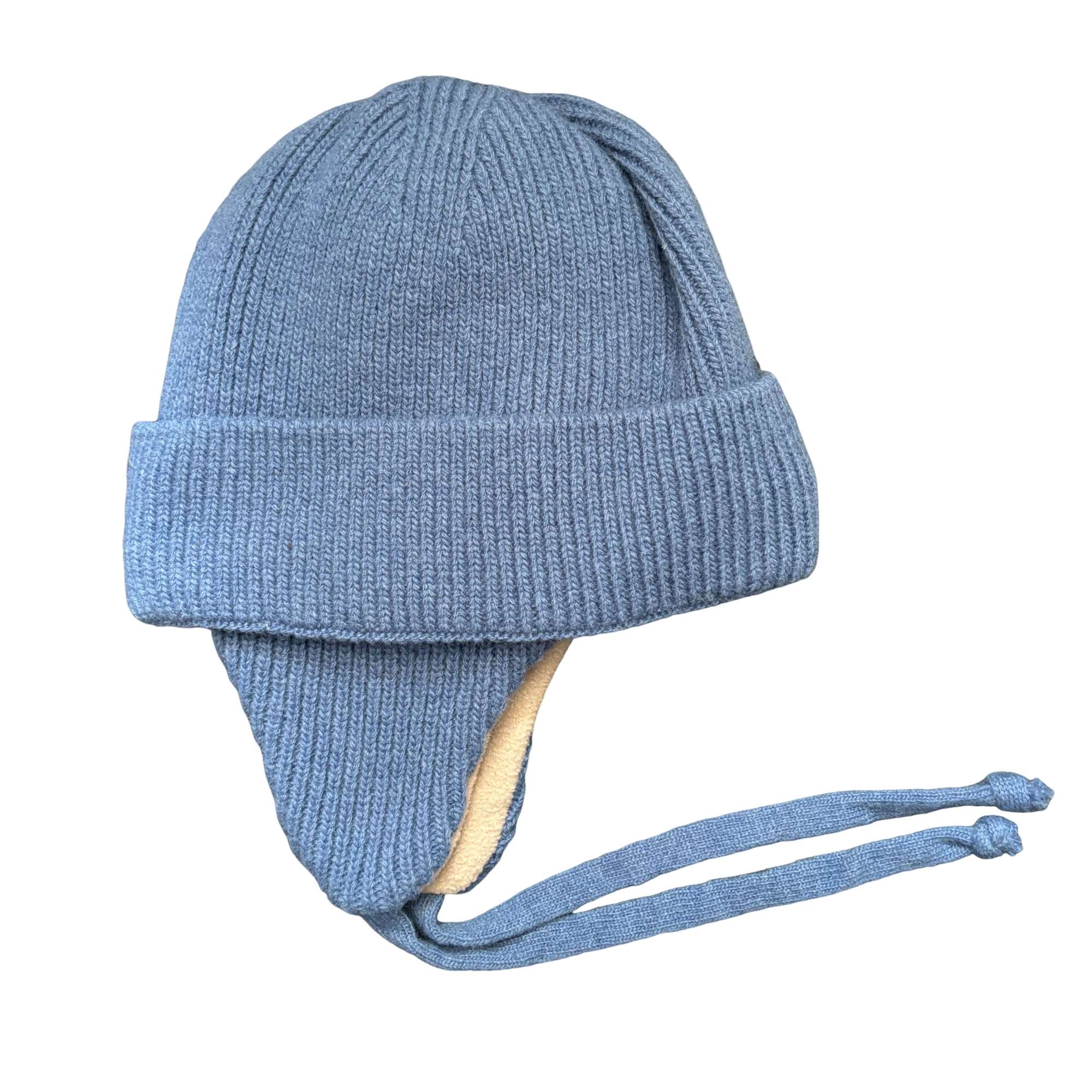 Kids Light Blue Ribbed Knit Earflap Beanie Fleece Lined Winter Hat