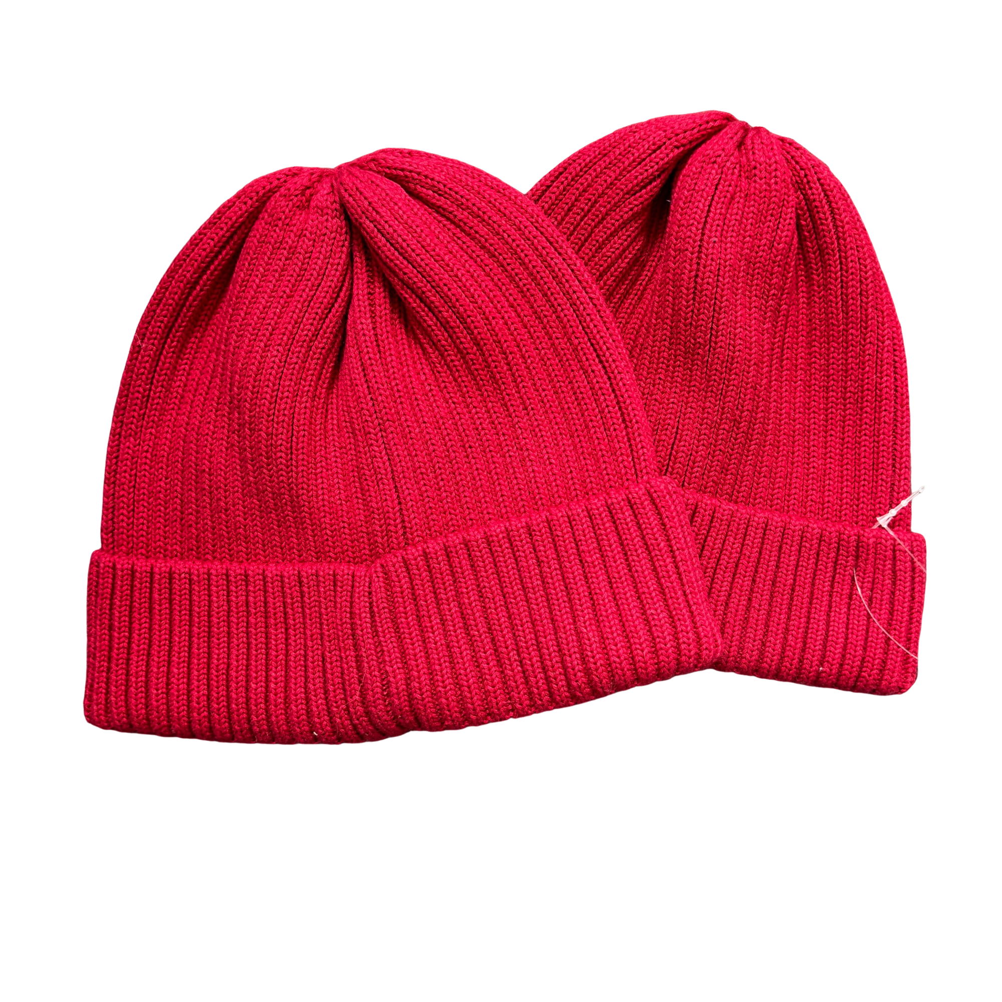 Red Ribbed Knit Beanie Hats Classic Cuffed Winter Skull Caps
