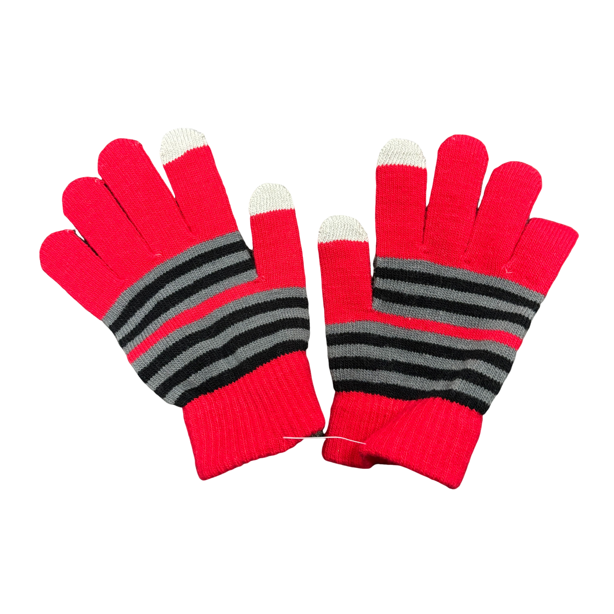 Red Black Gray Striped Knit Touchscreen Gloves