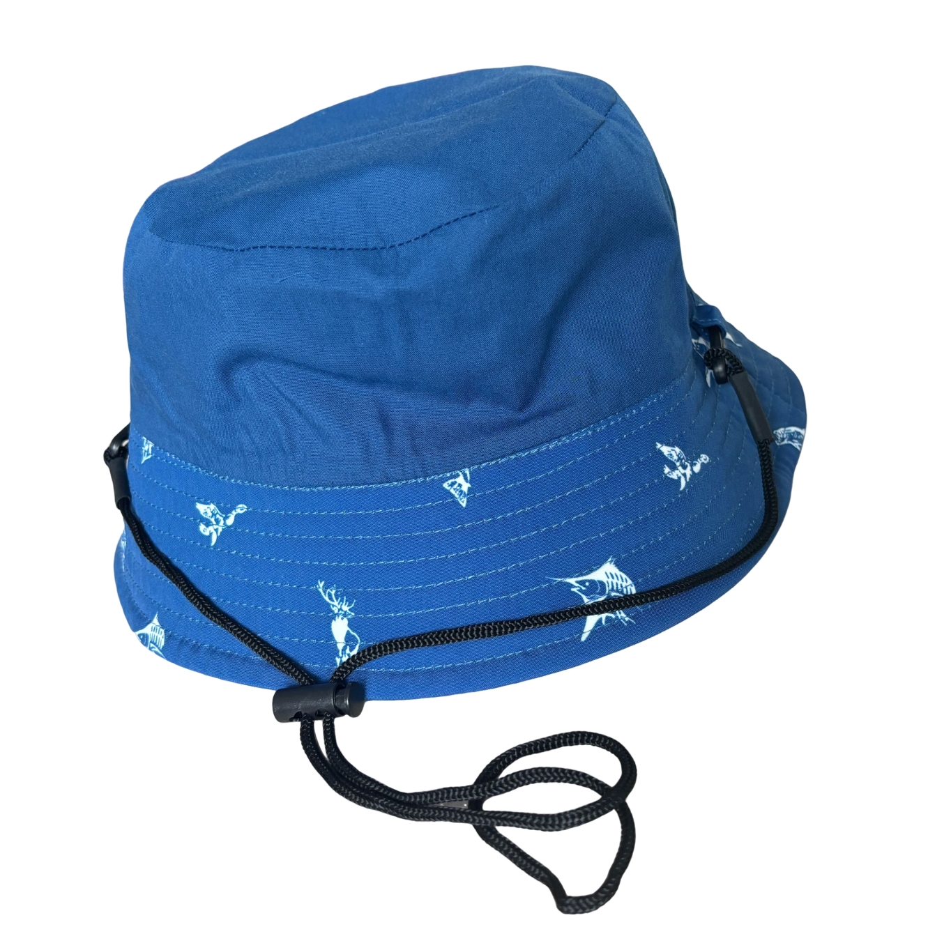 Blue Fishing Bucket Hat with Fish & Deer Print