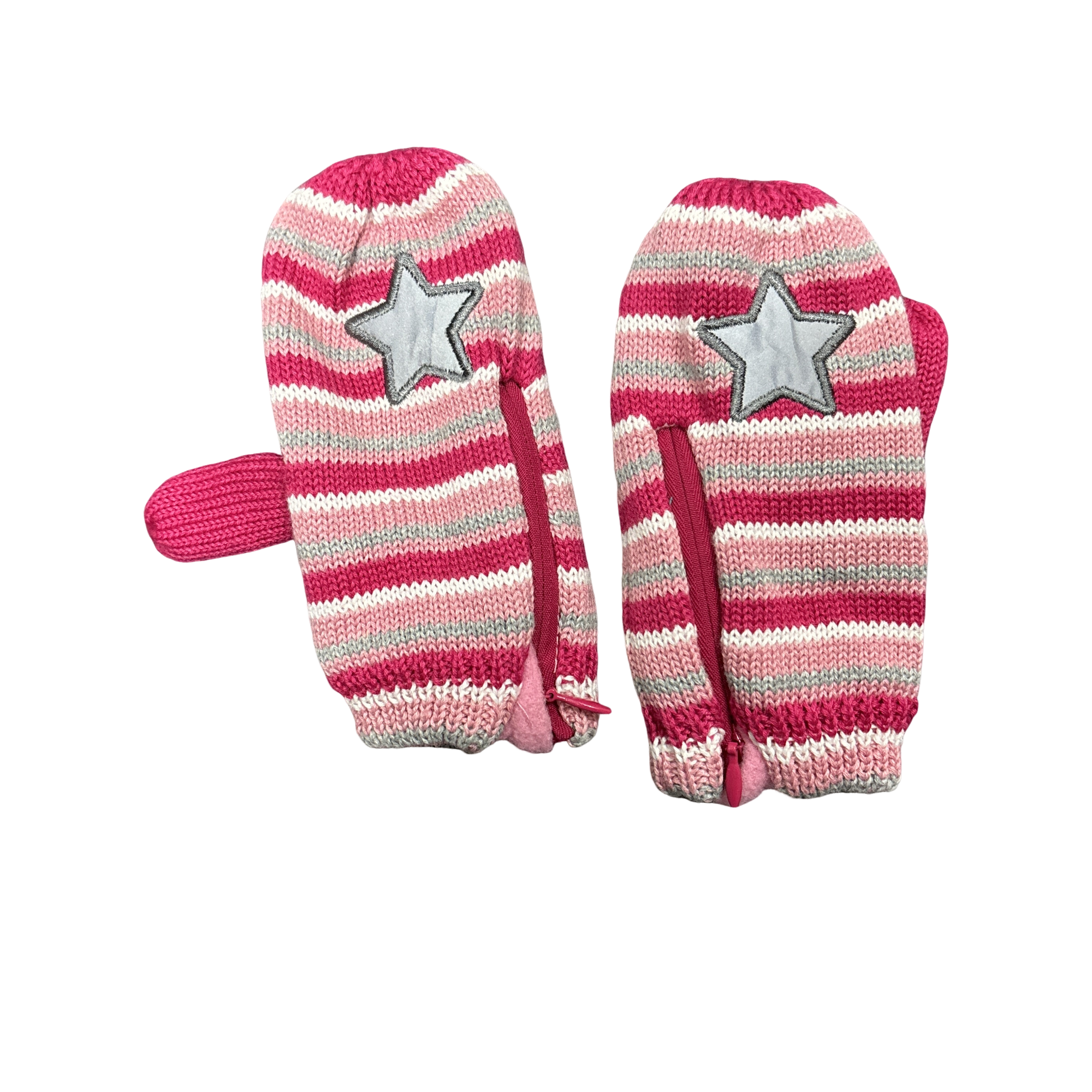 Kids Pink Knit Mittens with Reflective Star