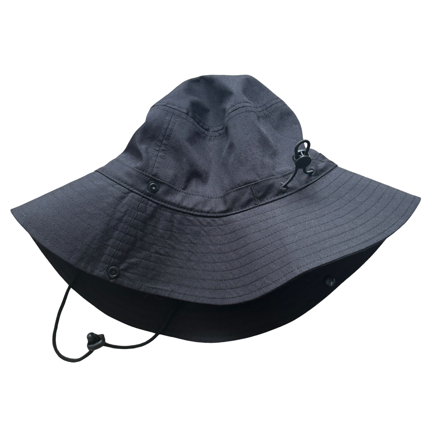 Black Wide Brim Sun Hat with Chin Strap