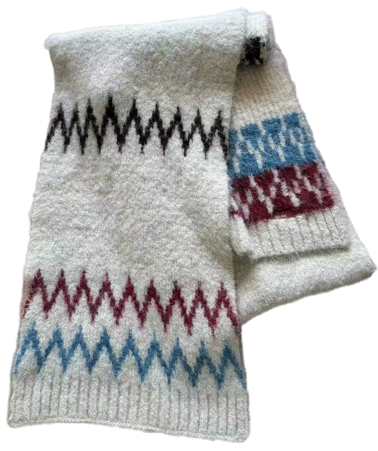 Cream White Fair Isle Knit Scarf