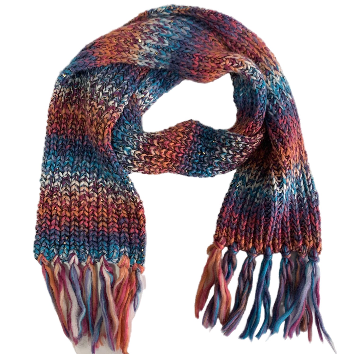 Chunky Gradient Multicolor Knit Scarf with Tassels