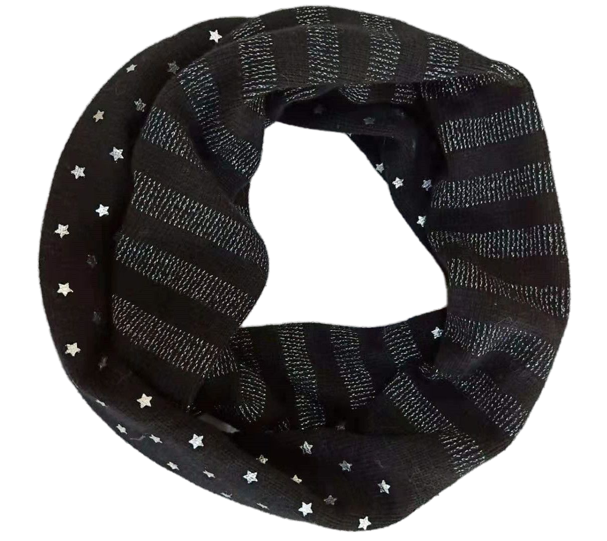 Black Infinity Scarf with Silver Stars