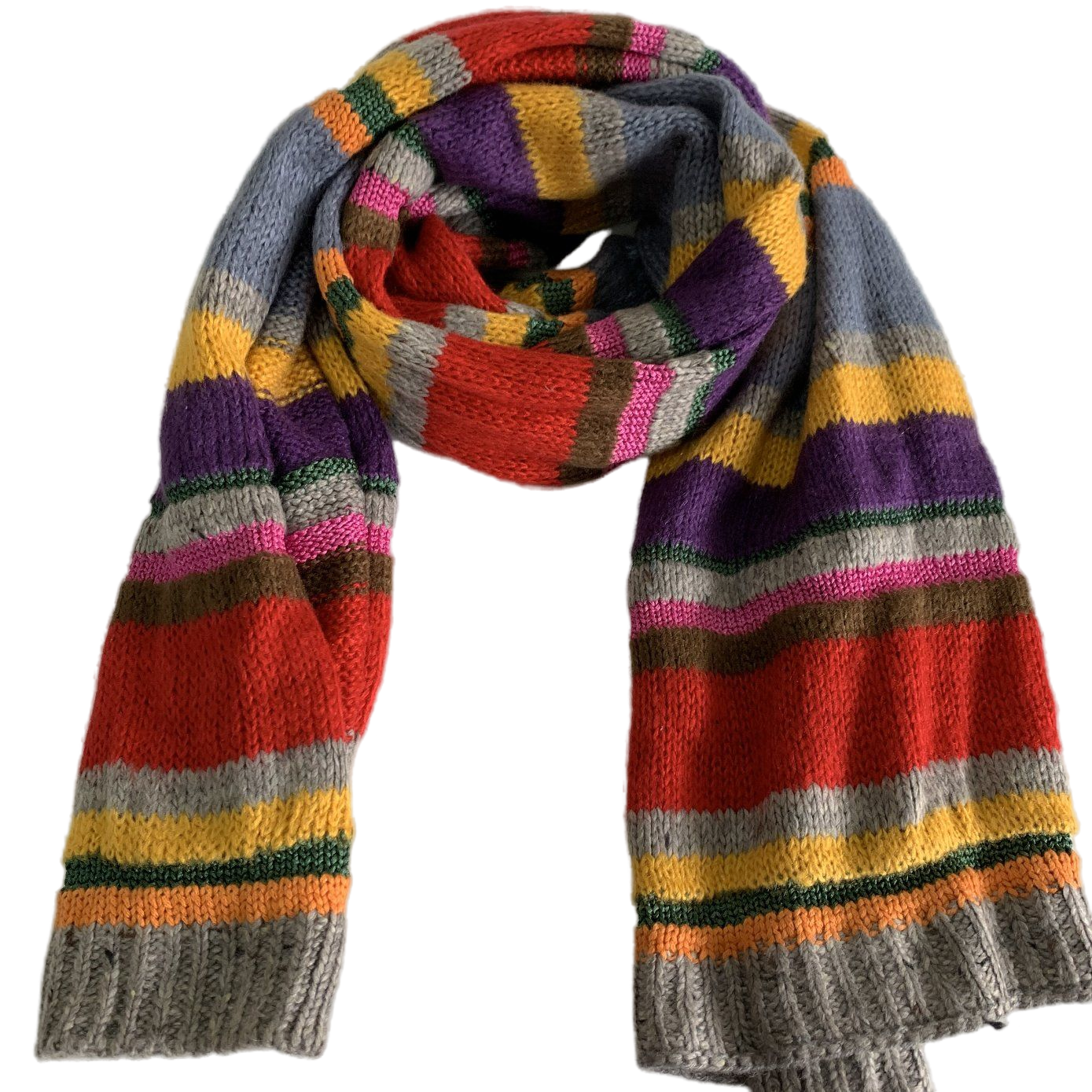 Multicolor Rainbow Striped Knit Scarf for Women