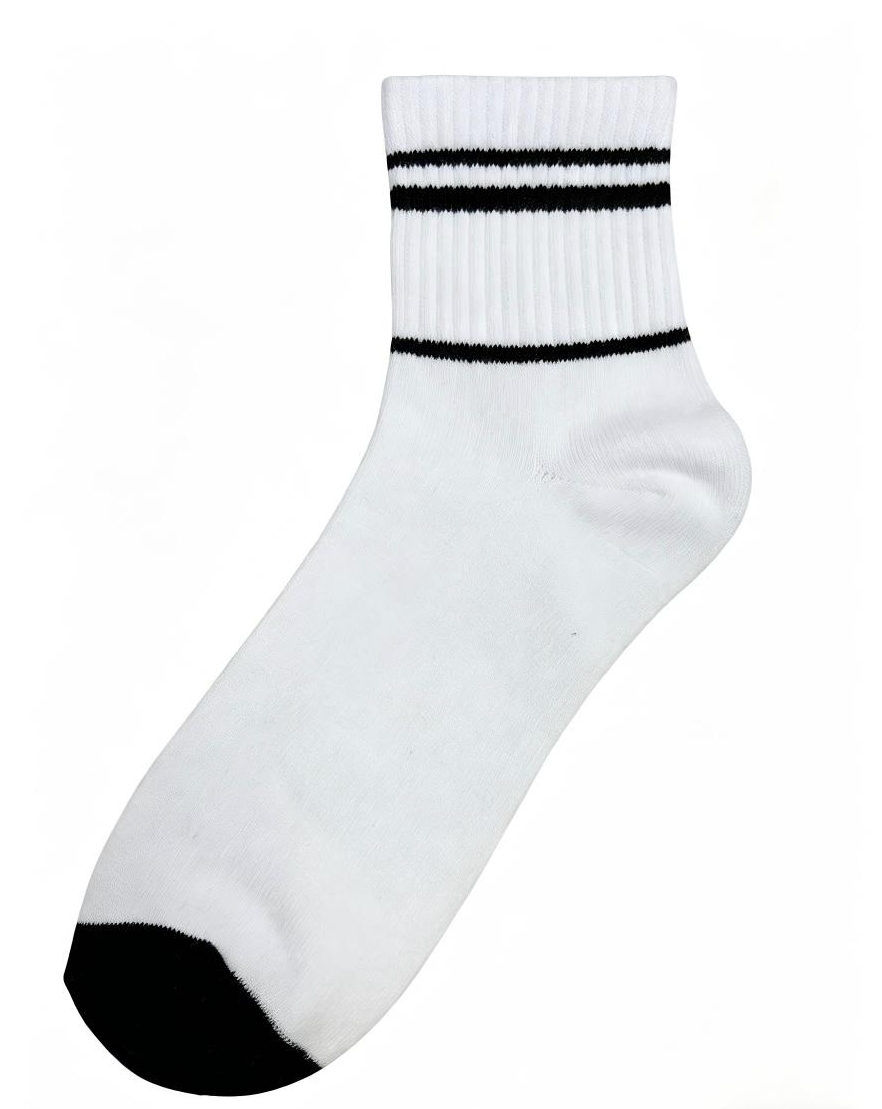 White Crew Socks with Black Stripes